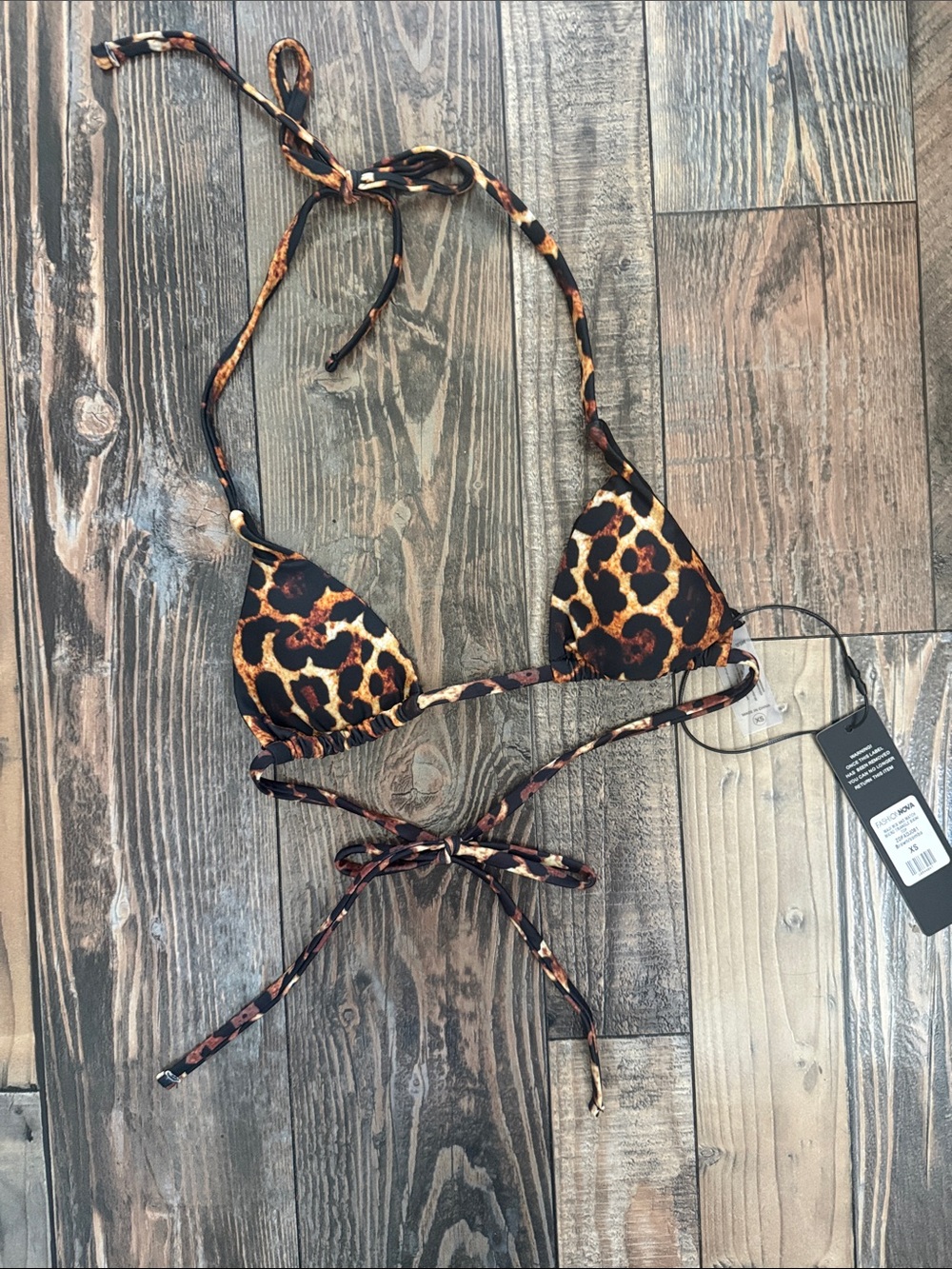 Fashion Nova Leopard Triangle Bikini Top - Black & Brown